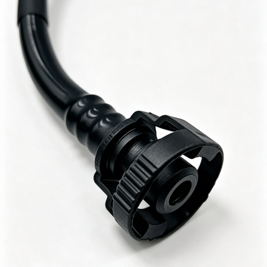 Black crankcase vent hose with molded connector and circular port