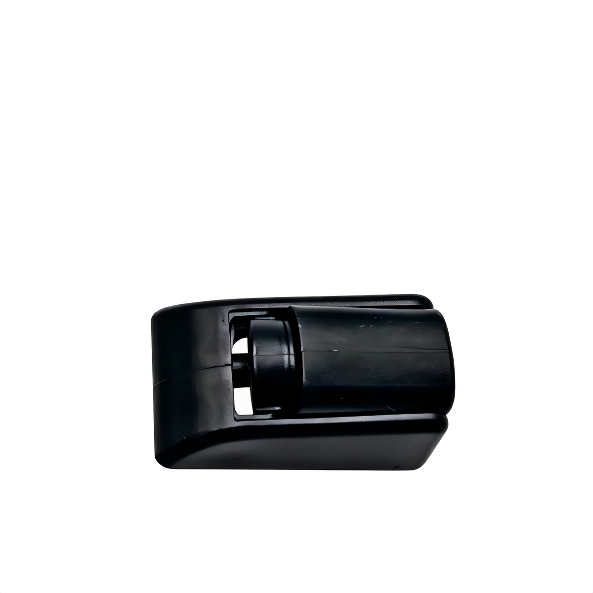 Windshield washer nozzle, black plastic housing with front spray opening