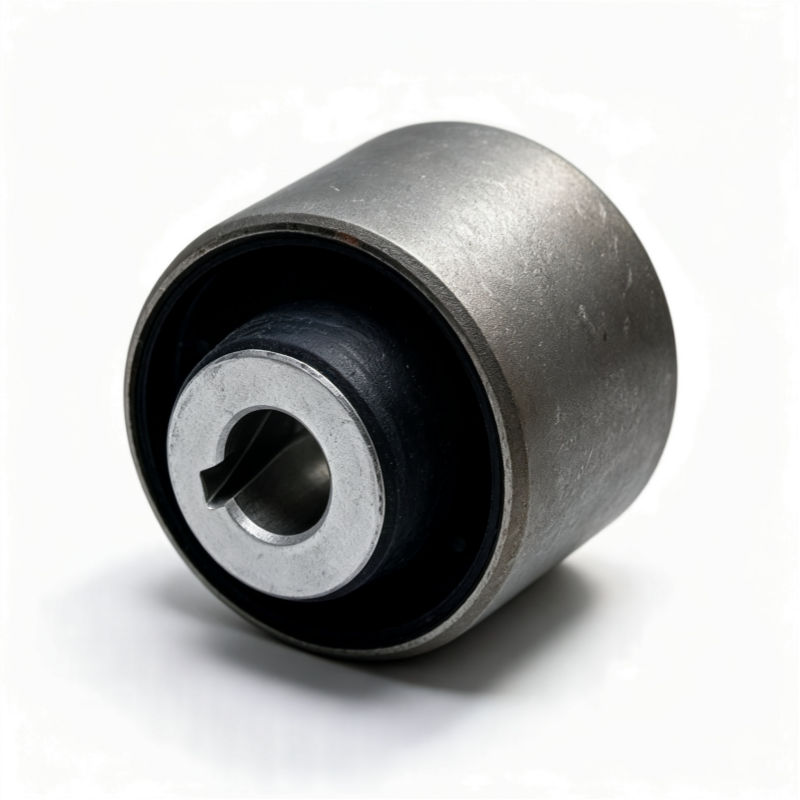 Rubber control arm bushing with gray metal sleeve and inner steel insert
