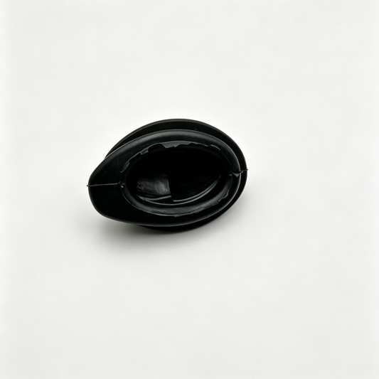 Black windshield washer hose grommet with central outlet fitting