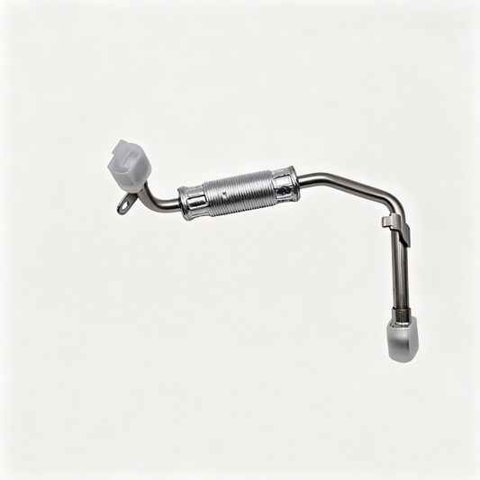 Turbo boost pipe with gray clips and metal spring coupler, right-angle