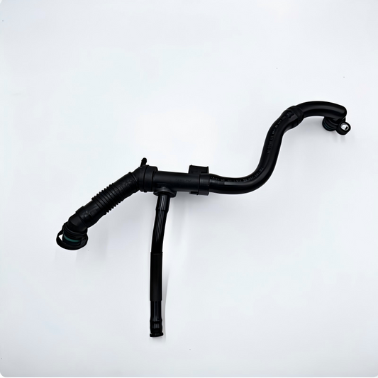 Black crankcase breather hose with molded connectors and PCV valve port