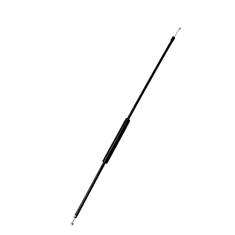 Left hood release cable, black metal cable with two loop ends and mounting points.