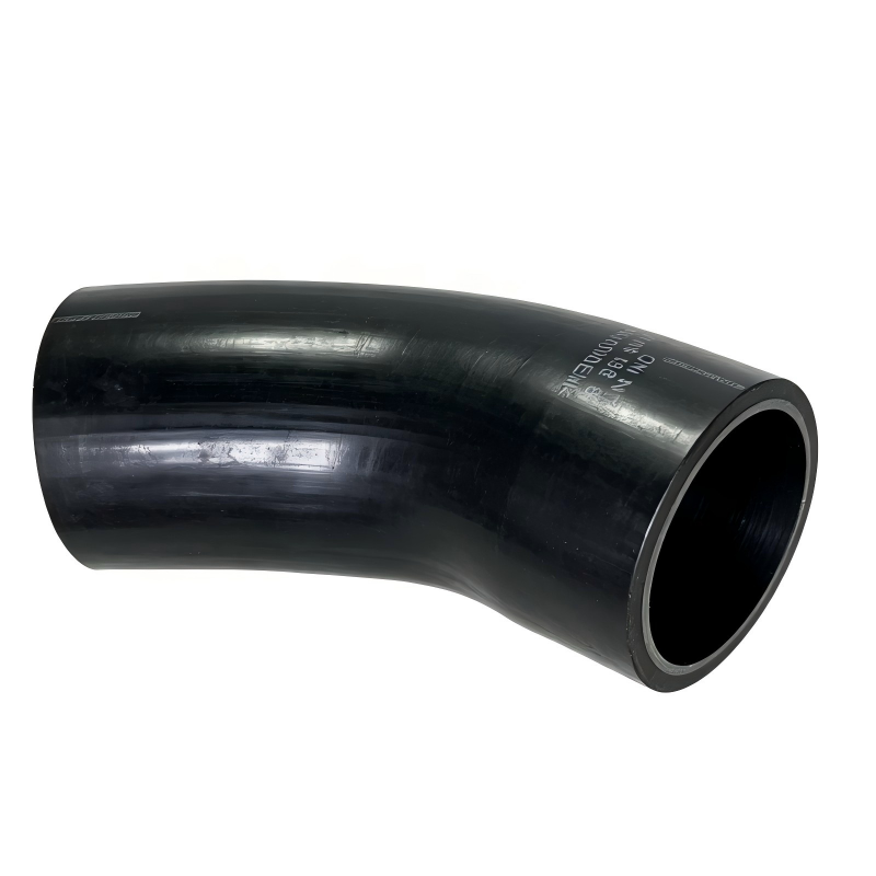 Black turbo boost pipe hose with flared end opening and molded curve.