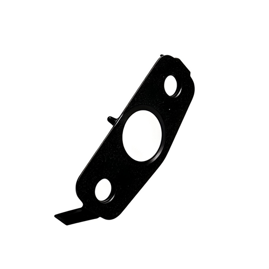 Black oil line seal bracket with two small holes and one large center hole
