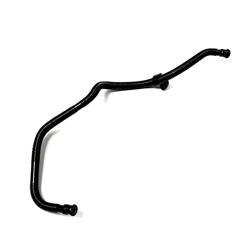 Black ribbed crankcase breather hose with curved bends and two end fittings