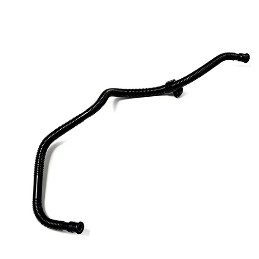 Black ribbed crankcase breather hose with curved bends and two end fittings