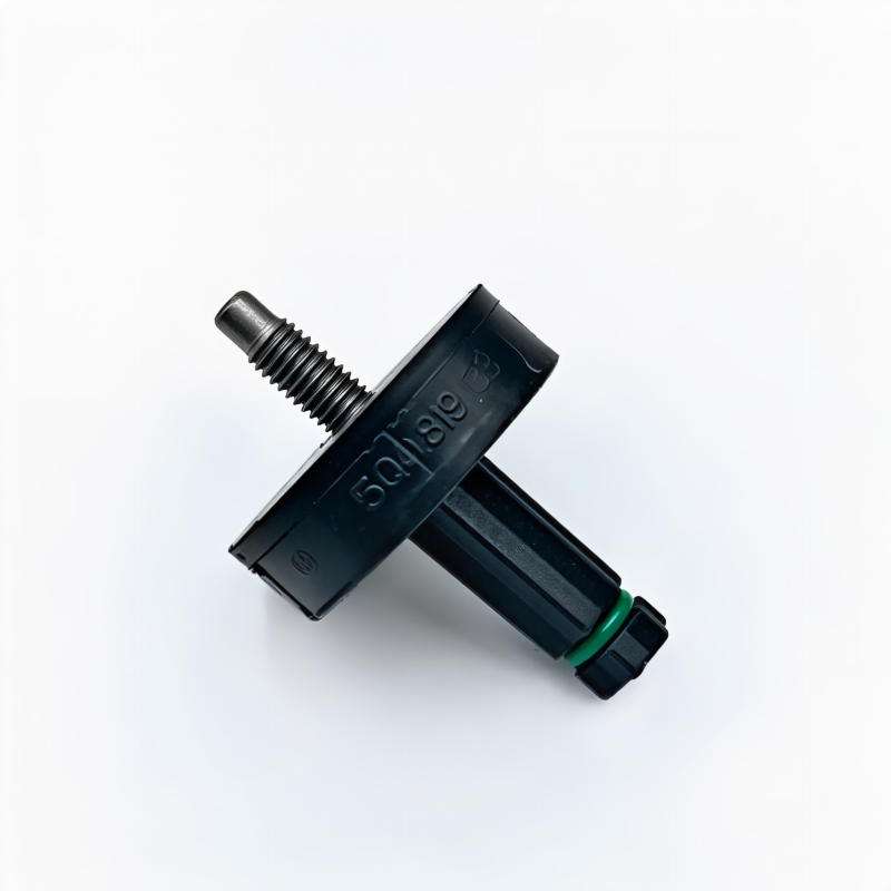 Black A/C pipe bracket with threaded stud and green mounting insert