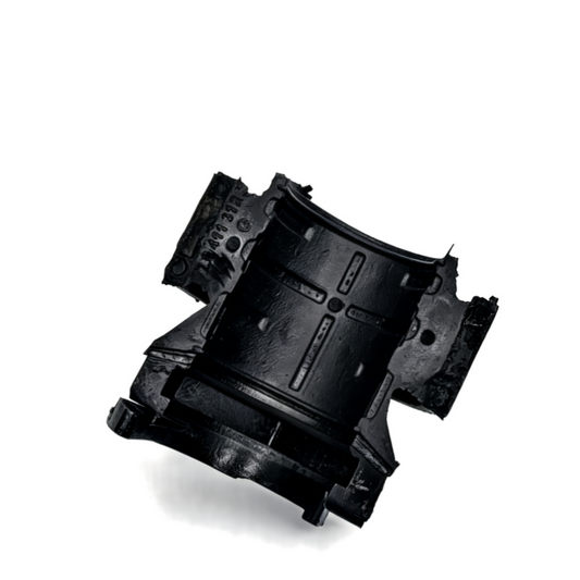 Stabilizer bar bushing, black rubber with metal housing and mounting tabs