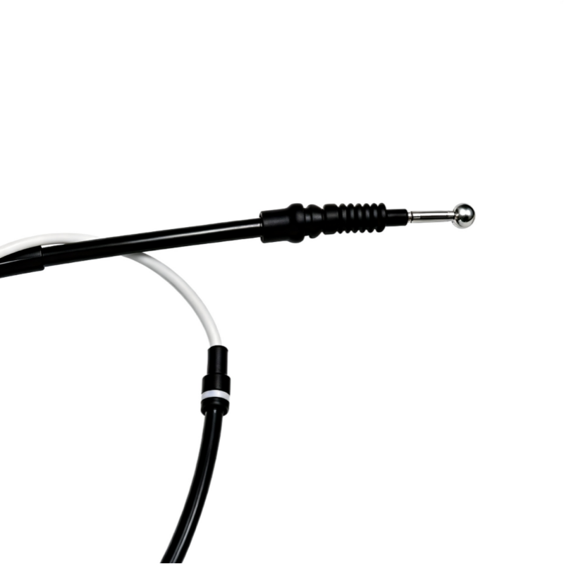 Hood release cable handle with black rubber boot and metal ball end