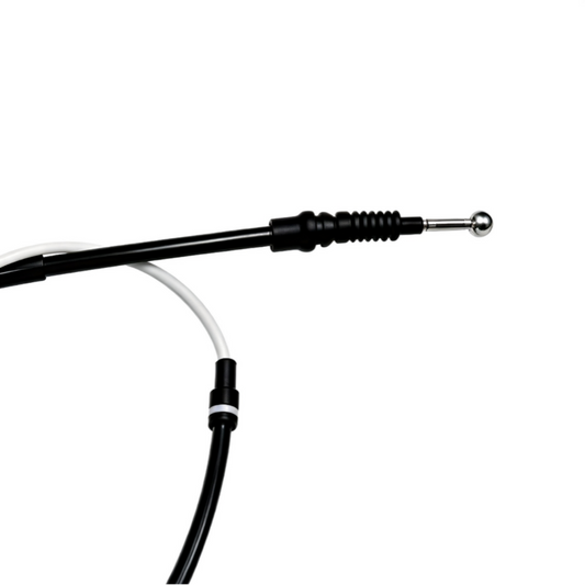 Hood release cable handle with black rubber boot and metal ball end