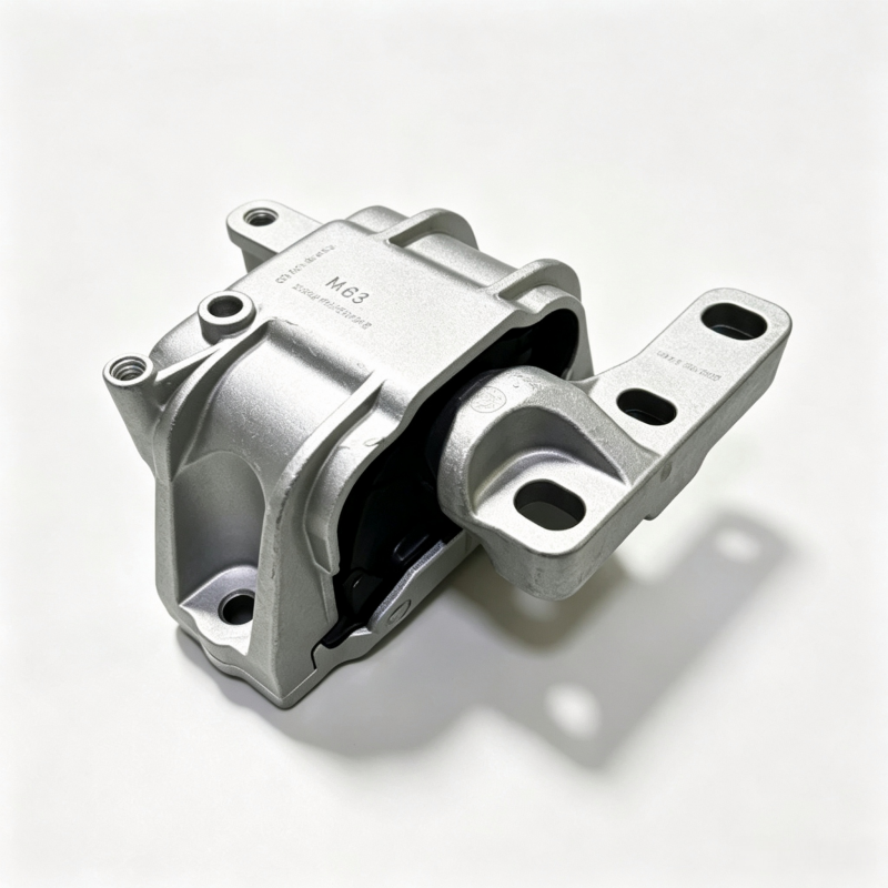 Engine mount support with rubber bushing and steel brackets with mounting holes