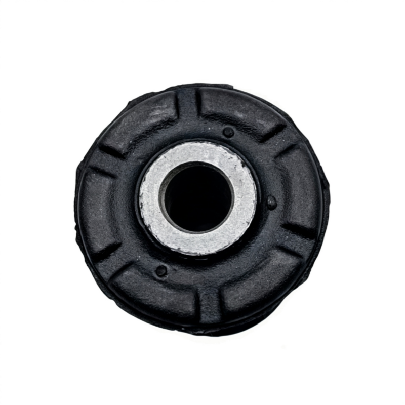 Control arm bushing, round black rubber with central metal sleeve and mounting holes