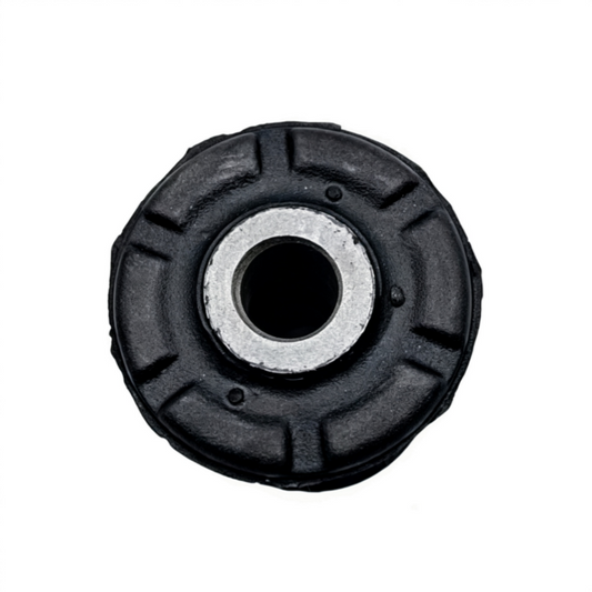 Control arm bushing, round black rubber with central metal sleeve and mounting holes