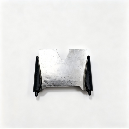 Metal cylinder head baffle plate with two black side supports and central notch