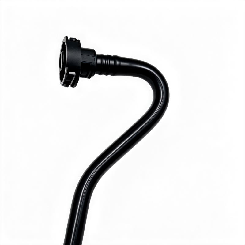 Black coolant pipe with molded fittings, curved U-shape