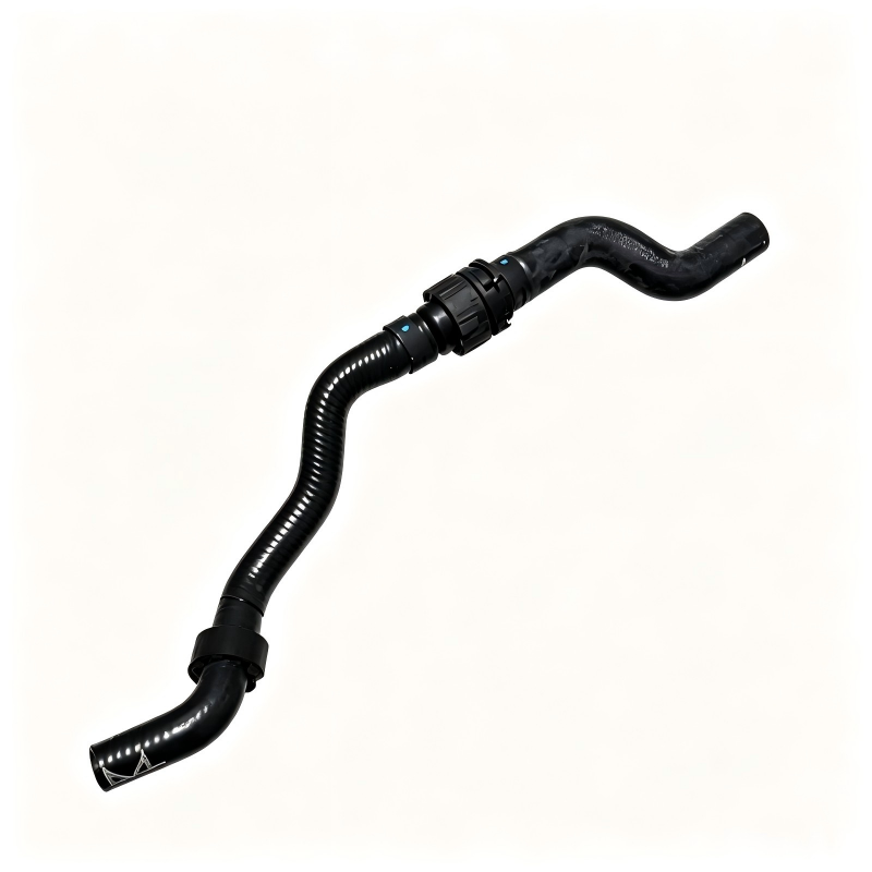 Engine coolant pipe hose with black rubber, molded bends, and connector ends