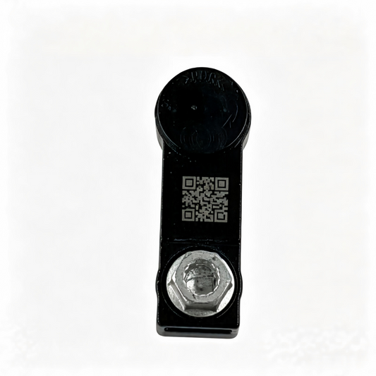 Black shift cable connector with QR code panel and metal hex mounting screw