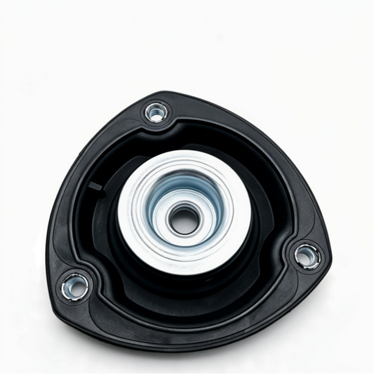 Front strut mount assembly with black rubber base and silver metal bearing plate