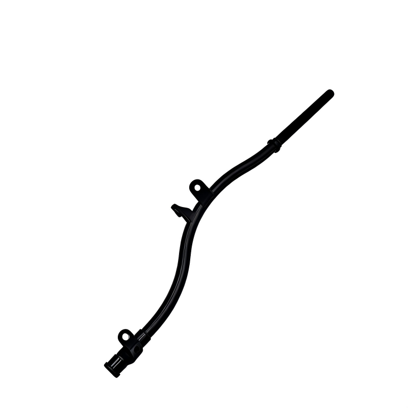 Engine oil dipstick guide tube, black curved hose with mounting clips