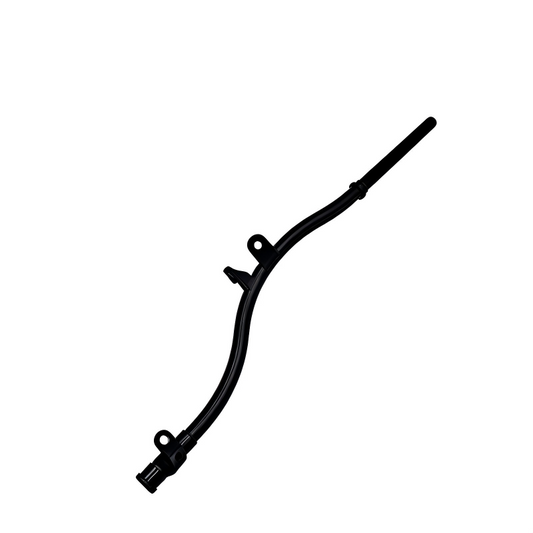 Engine oil dipstick guide tube, black curved hose with mounting clips