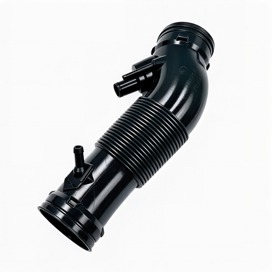 Black air intake hose with ribbed flex section and two connector ports