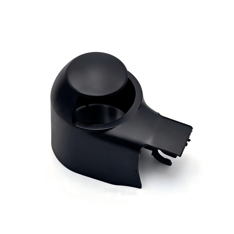 Black rear wiper arm cover with round cap and mounting tab