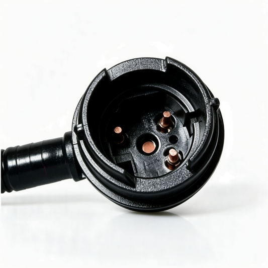 EVAP canister electrical connector with round port and mounting terminals, black plastic