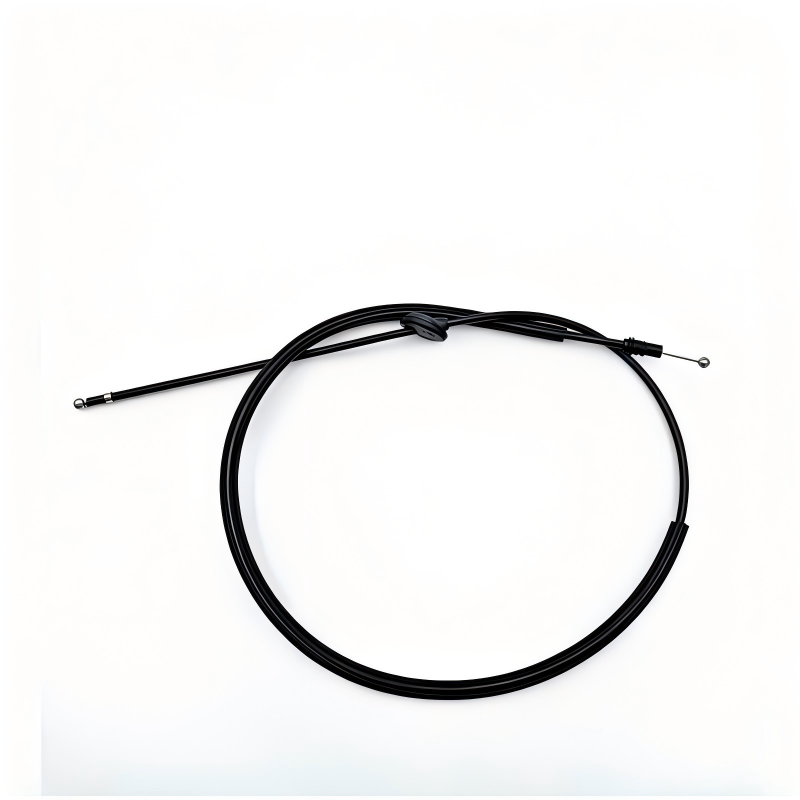Black hood release cable with metal end and plastic guide