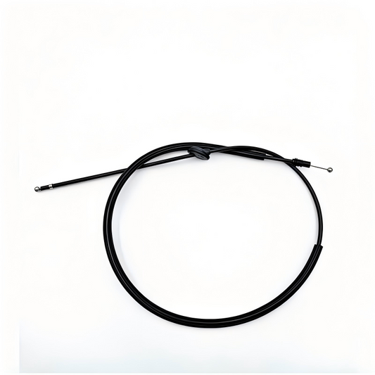 Black hood release cable with metal end and plastic guide