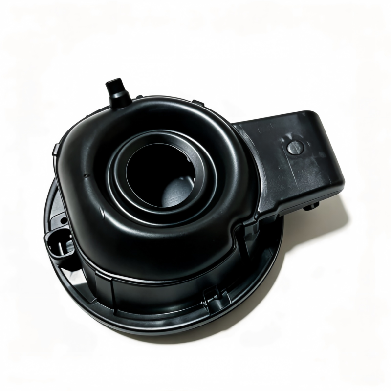 Black fuel filler door assembly with circular opening and mounting bracket