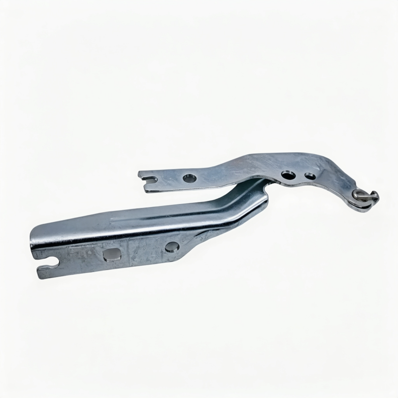 Hood hinge arm with mounting holes, chrome-silver and dark bracket, for VW Jetta