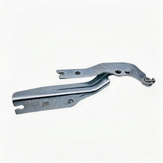 Hood hinge arm with mounting holes, chrome-silver and dark bracket, for VW Jetta