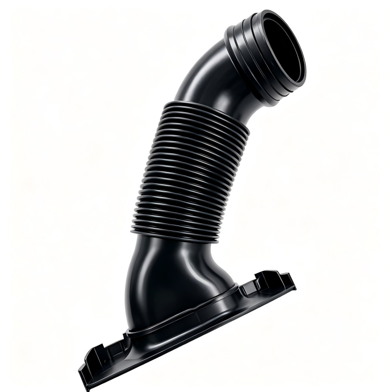 Black air intake hose with corrugated sleeve and intake air connection brackets