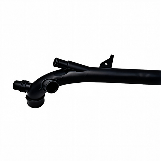 Coolant hose assembly with molded elbows and side mounting tab, black rubber