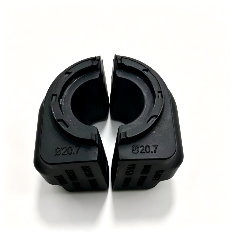 Front stabilizer bar bushing pair, black rubber sleeves with inner circular holes