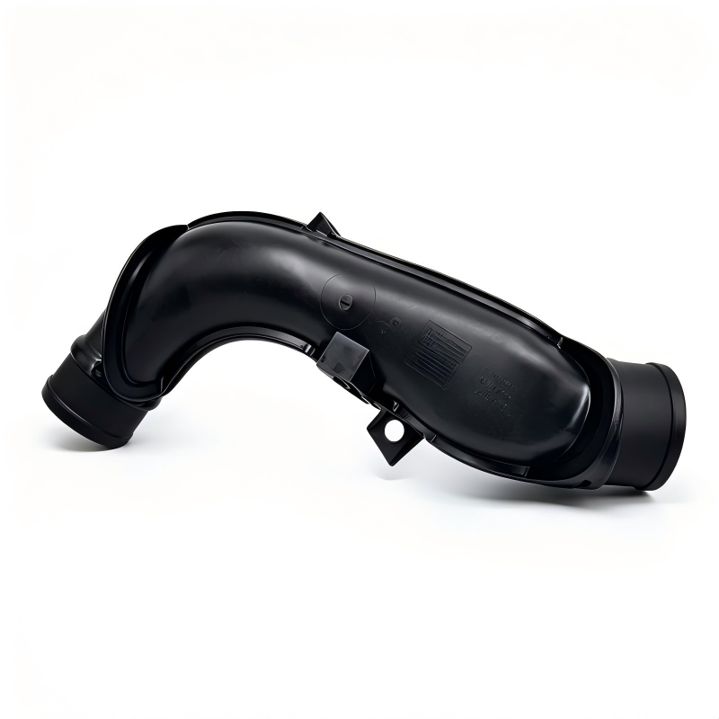 Black air intake hose with mounting bracket and clamp opening
