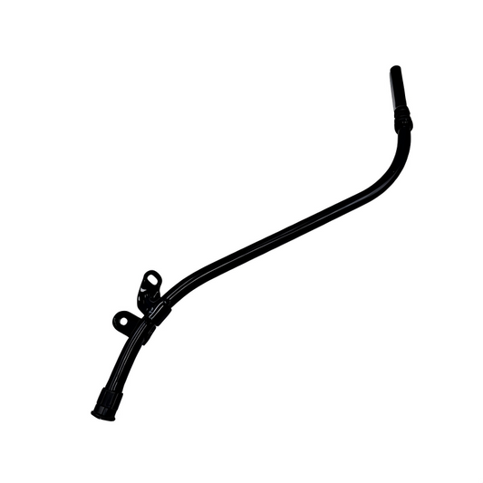 Engine oil dipstick guide tube with black metal mounting bracket