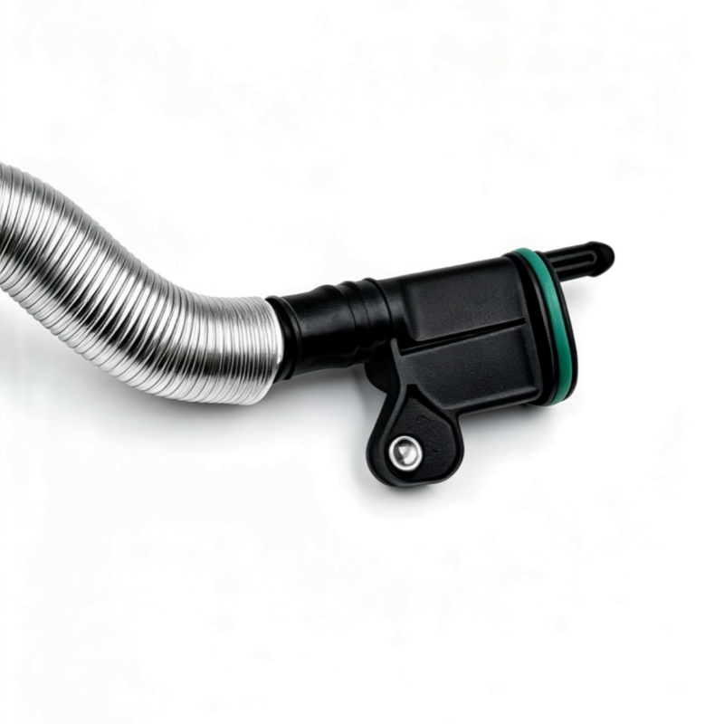 Flexible corrugated oil separator hose with black fittings and green O-ring
