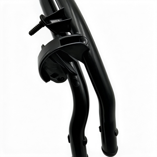 Black engine coolant pipe with molded clips and threaded connector