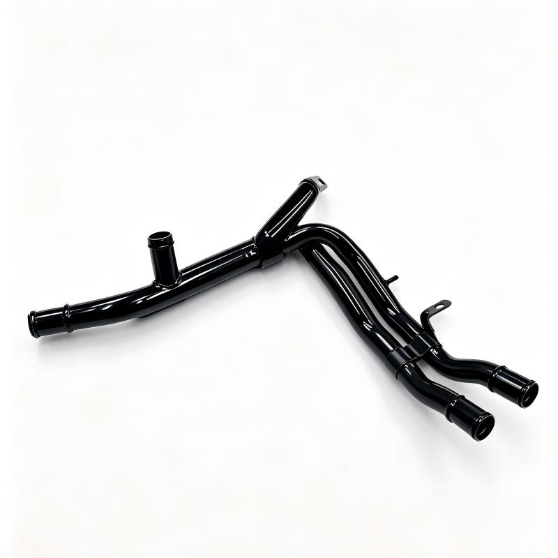 Black engine coolant pipe with multiple outlet ports and bent tubes