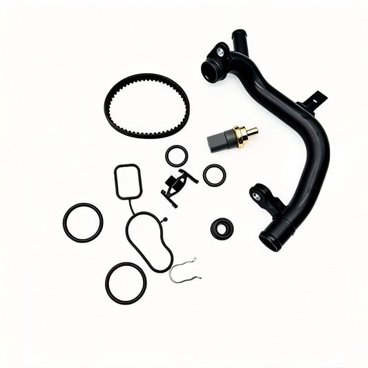 Black water pump hose and seal repair kit with belt, gaskets, and fittings.