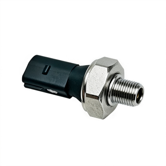 Oil pressure switch with black connector and threaded metal sensor post