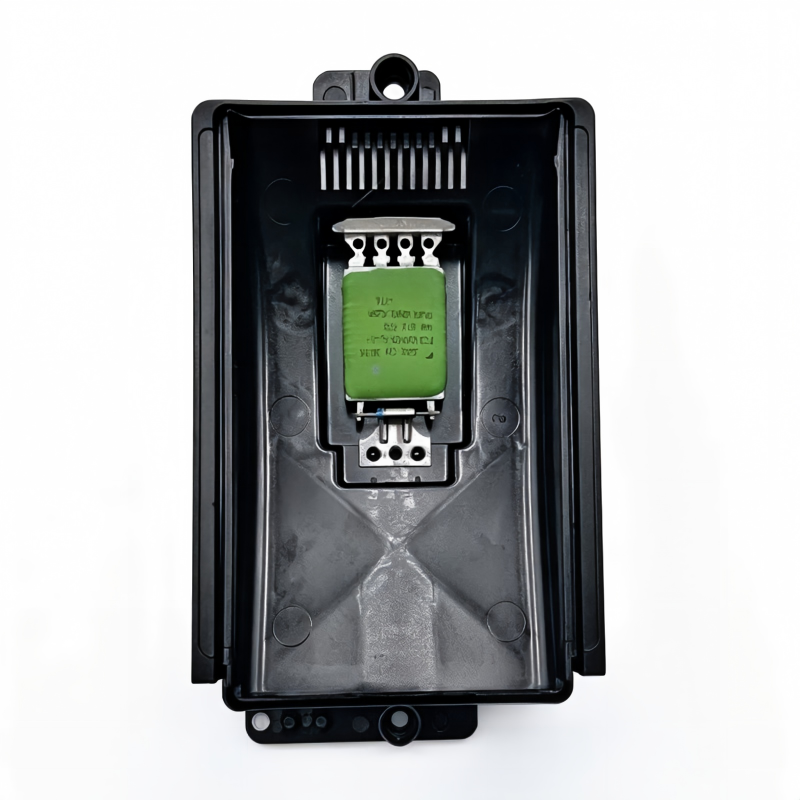 Blower motor resistor module with black plastic housing and connector terminals