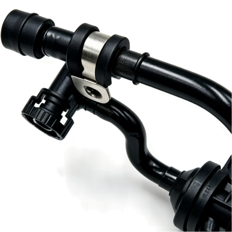 EVAP purge valve with black hoses and metal bracket for vehicle EVAP system
