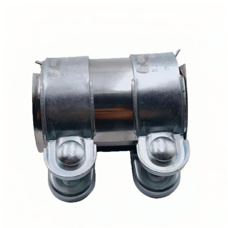 Exhaust pipe connector clamp, silver metal U-bands with two clamping bolts