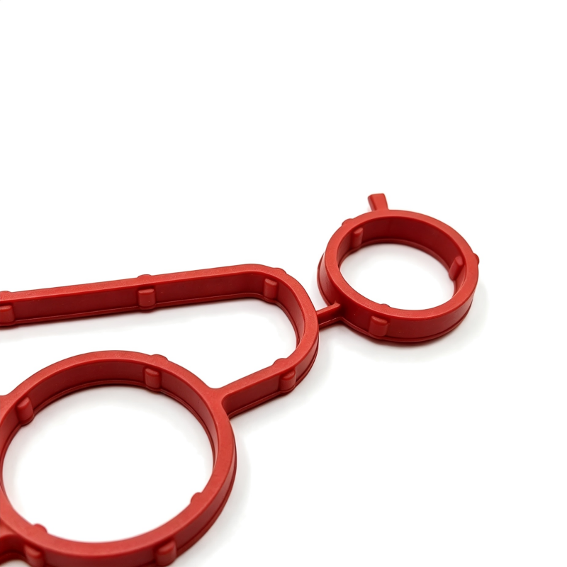 Oil filter housing gasket set, red rubber seals with circular openings