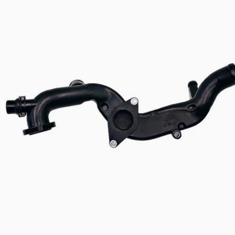 Black coolant hose assembly with mounting bracket and metal fittings