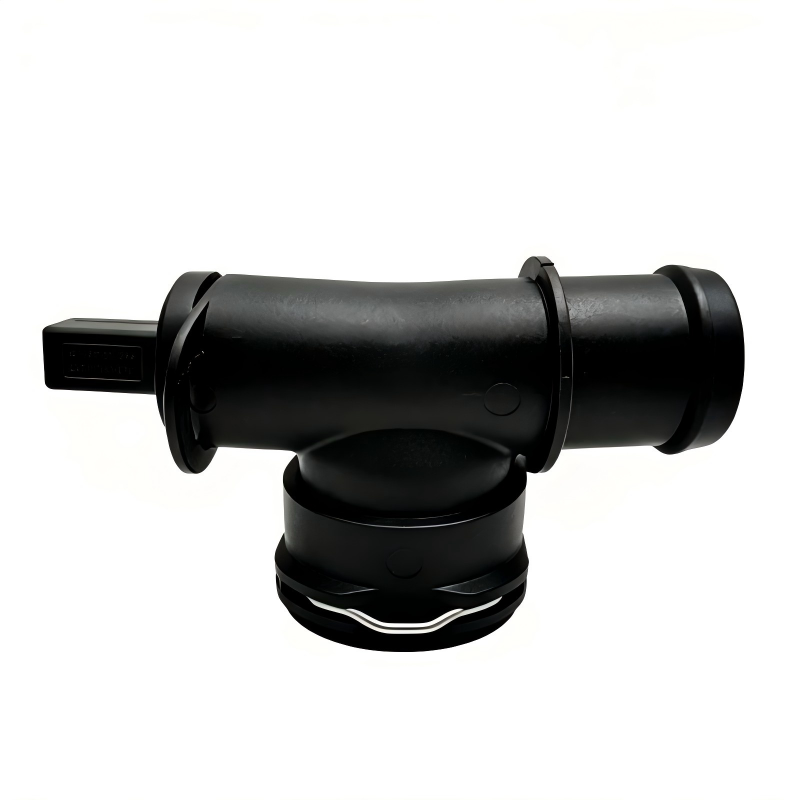 Black coolant hose connector Y-joint with two hose ends and sensor plug