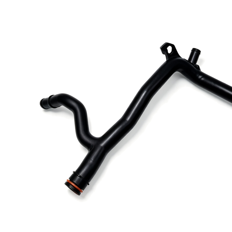 Black rubber coolant hose with bracket and two molded connector ends